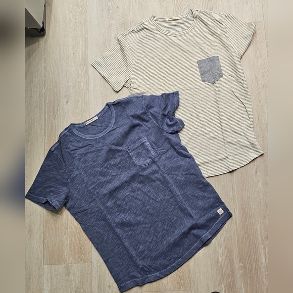 LOT Of 2 S Marine Layer Men's Short Sleeve Shirts Blue Striped Pocket New Small - Picture 1 of 3
